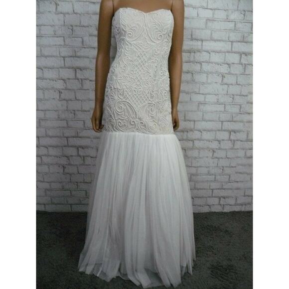 $449 Adrianna Papell Ivory Pearl Beaded Strapless Wedding Prom Dress 6 NEW - Picture 3 of 11